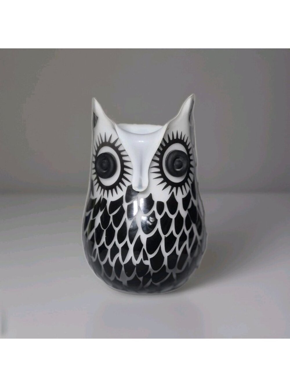 Murano Style Black White Owl Art Glass Vase Cased Glass Big Eye Design